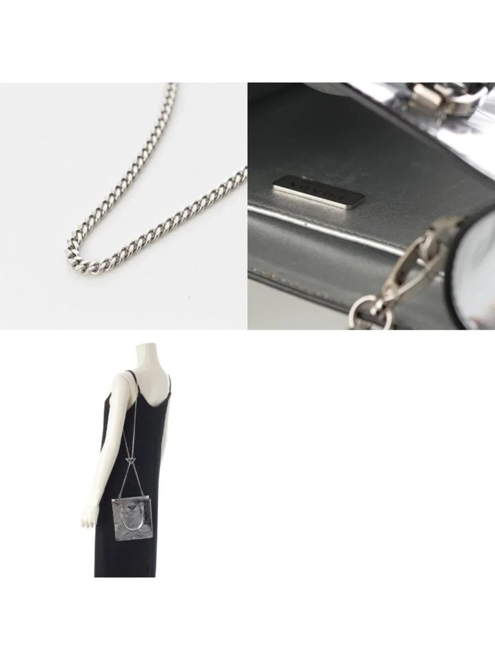 Prada Leather Triangle Logo Mini Chain Shoulder Bag Silver - Picture 10 of 10